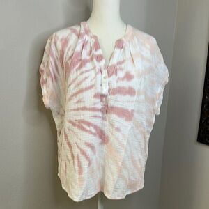 Lucky Brand Pink and White Tie-Dye Blouse